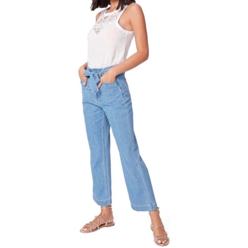 Paige Nellie High Waist Belted Wide Leg Crop Jeans 100% Cotton Size 29
